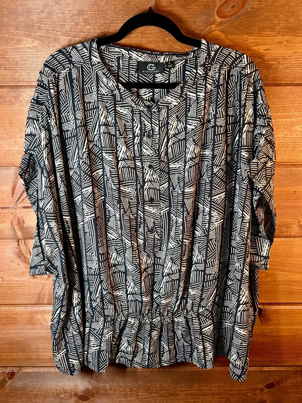 G by Giuliana Black & White Geometric Peplum Waist Tunic Size 3X 💕🖤
